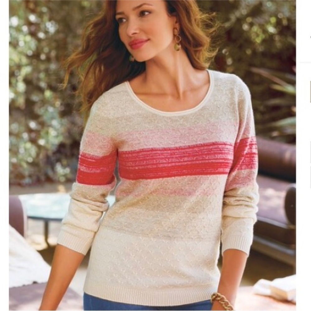 SOFT SURROUNDINGS S 100% CASHMERE Pullover Sweater Striped Ombre Lattice Stitch